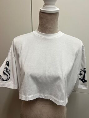 Prada White Cropped Graphic Sleeve Tee